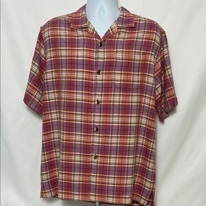 Tommy Bahama Men's Sz Medium Silk Plaid Short Sleeve Casual Button Front Shirt
